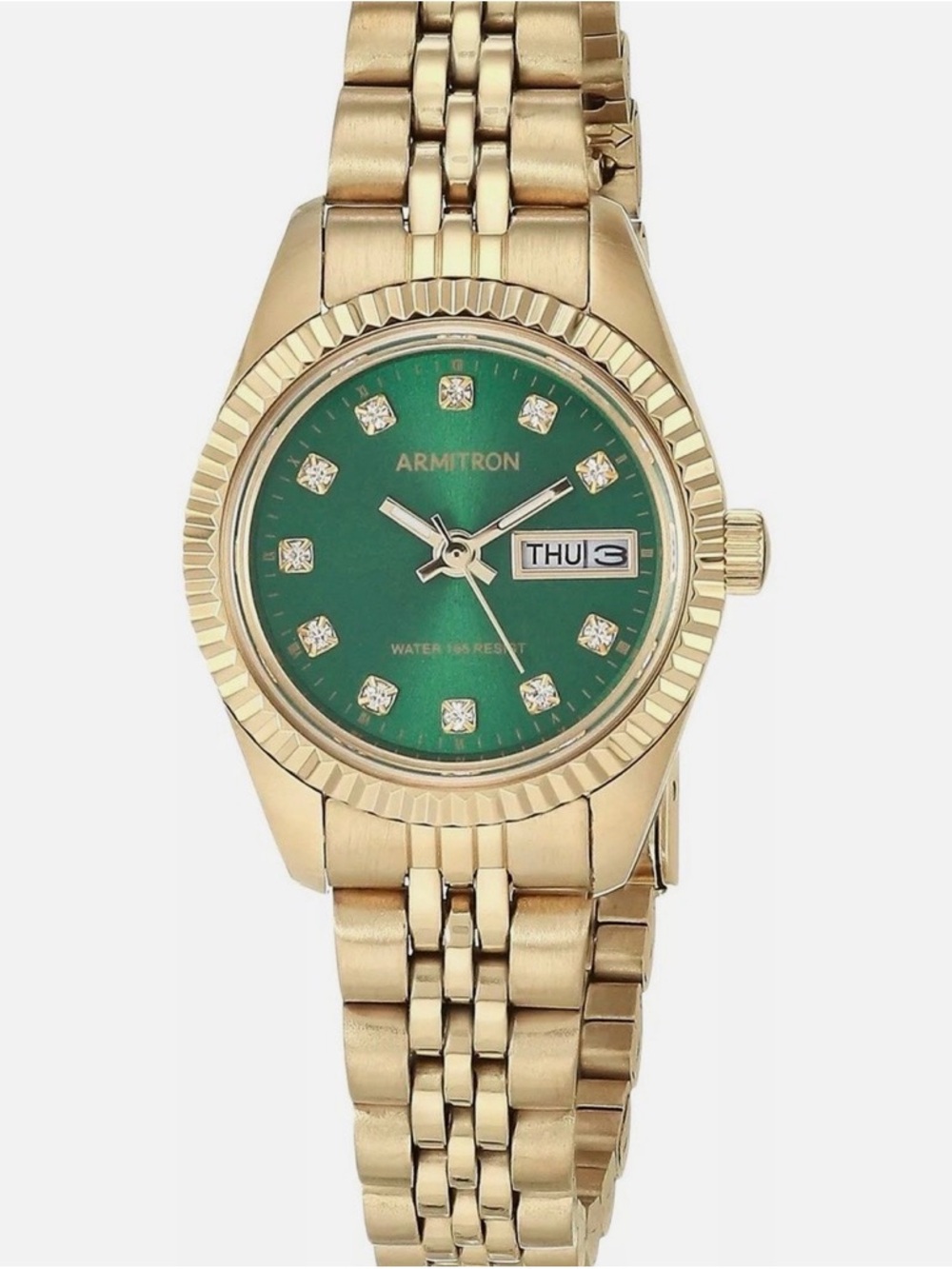 Armitron Gold-Tone Bracelet Watch with Green Dial